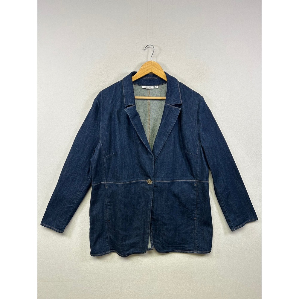 Chico's Dark Academia Professional Women 16 Blue Denim Single Button Blazer
